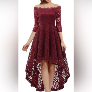 Dressystar Women's Off Shoulder Hi-Lo Lace Dress Short Sleeve Formal Cocktail